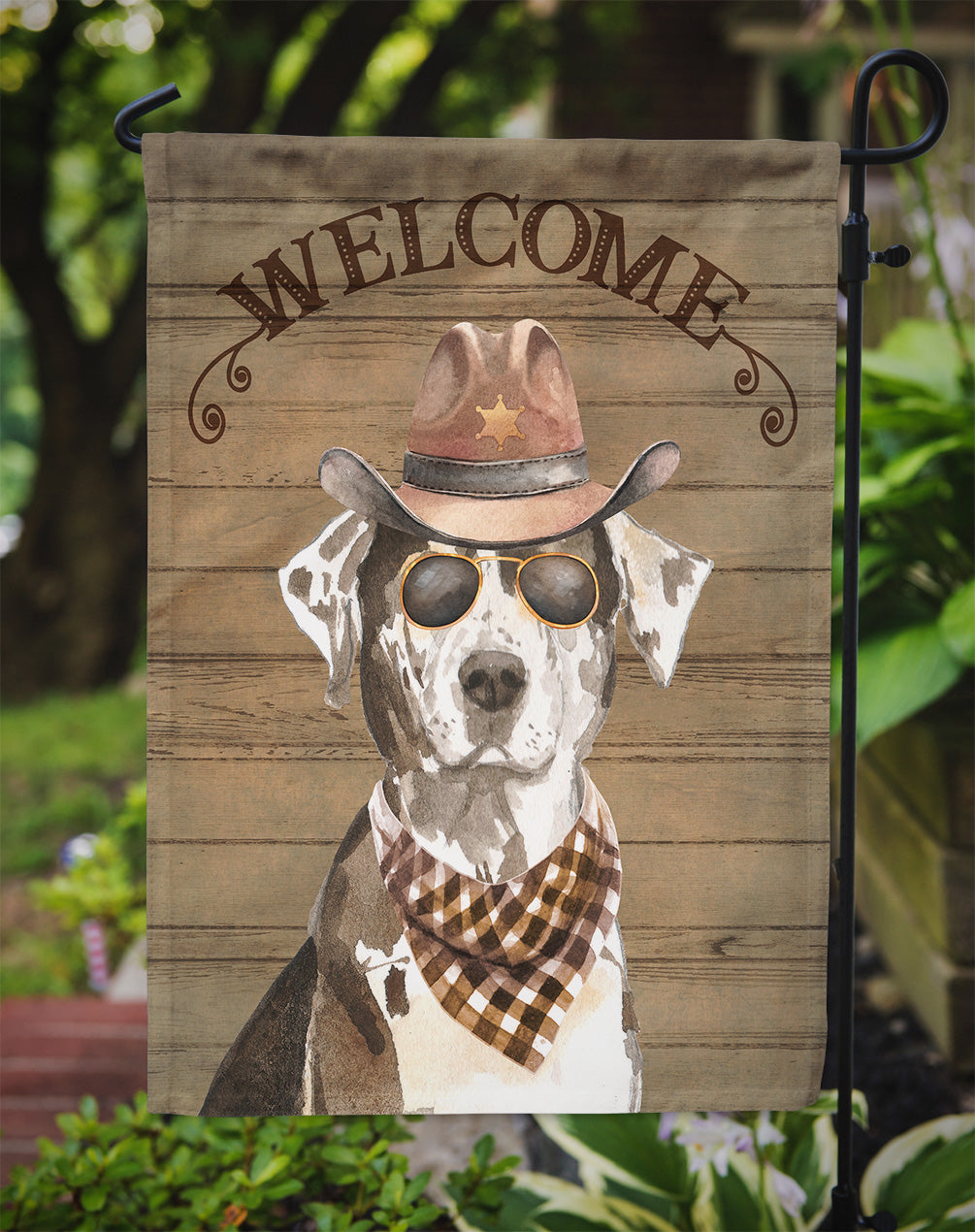 Catahoula Leopard Dog Cowboy Dog Welcome Garden Flag – Western-Style Dog with Hat & Sunglasses CK6301GF