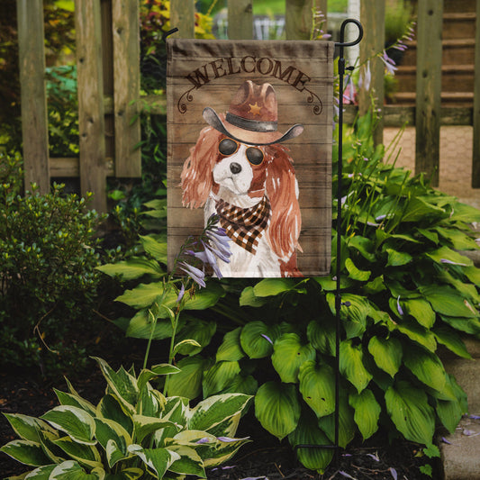 Cavalier King Charles Spaniel Cowboy Dog Welcome Garden Flag – Western-Style Dog with Hat & Sunglasses CK6302GF
