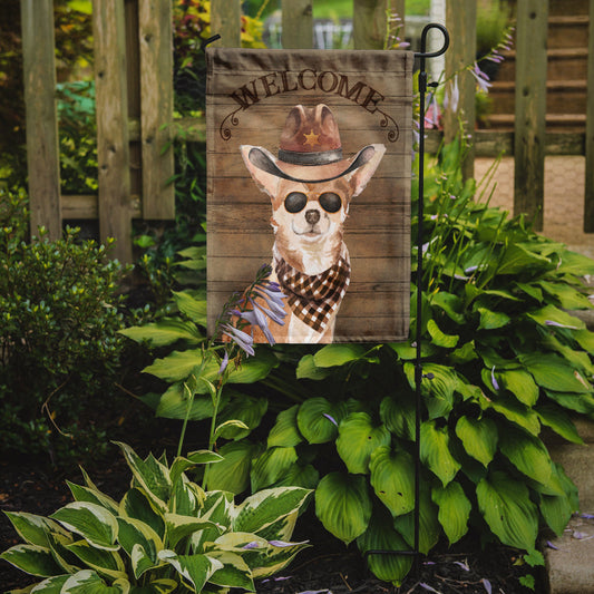Chihuahua Cowboy Dog Welcome Garden Flag – Western-Style Dog with Hat & Sunglasses CK6305GF