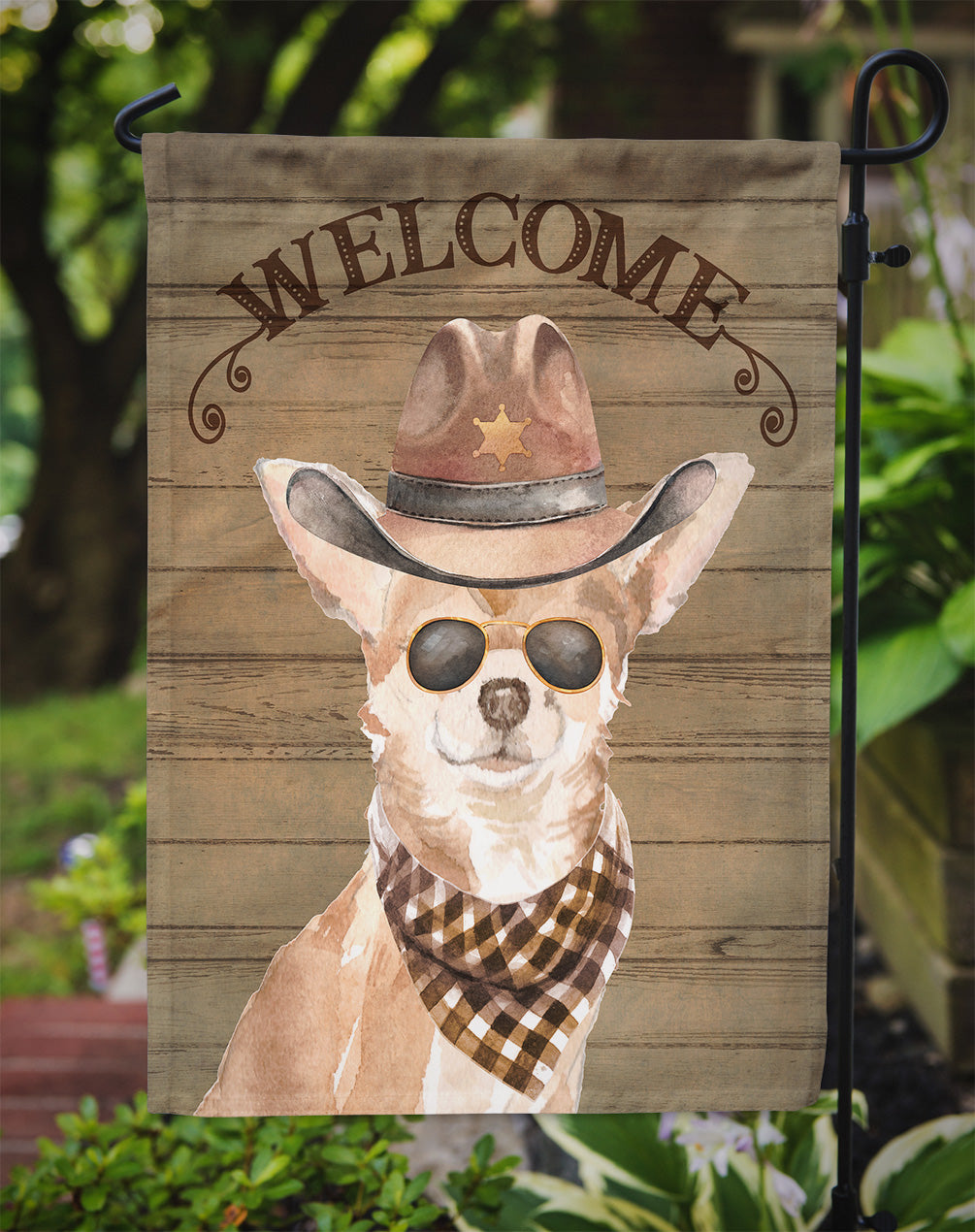 Chihuahua Cowboy Dog Welcome Garden Flag – Western-Style Dog with Hat & Sunglasses CK6305GF