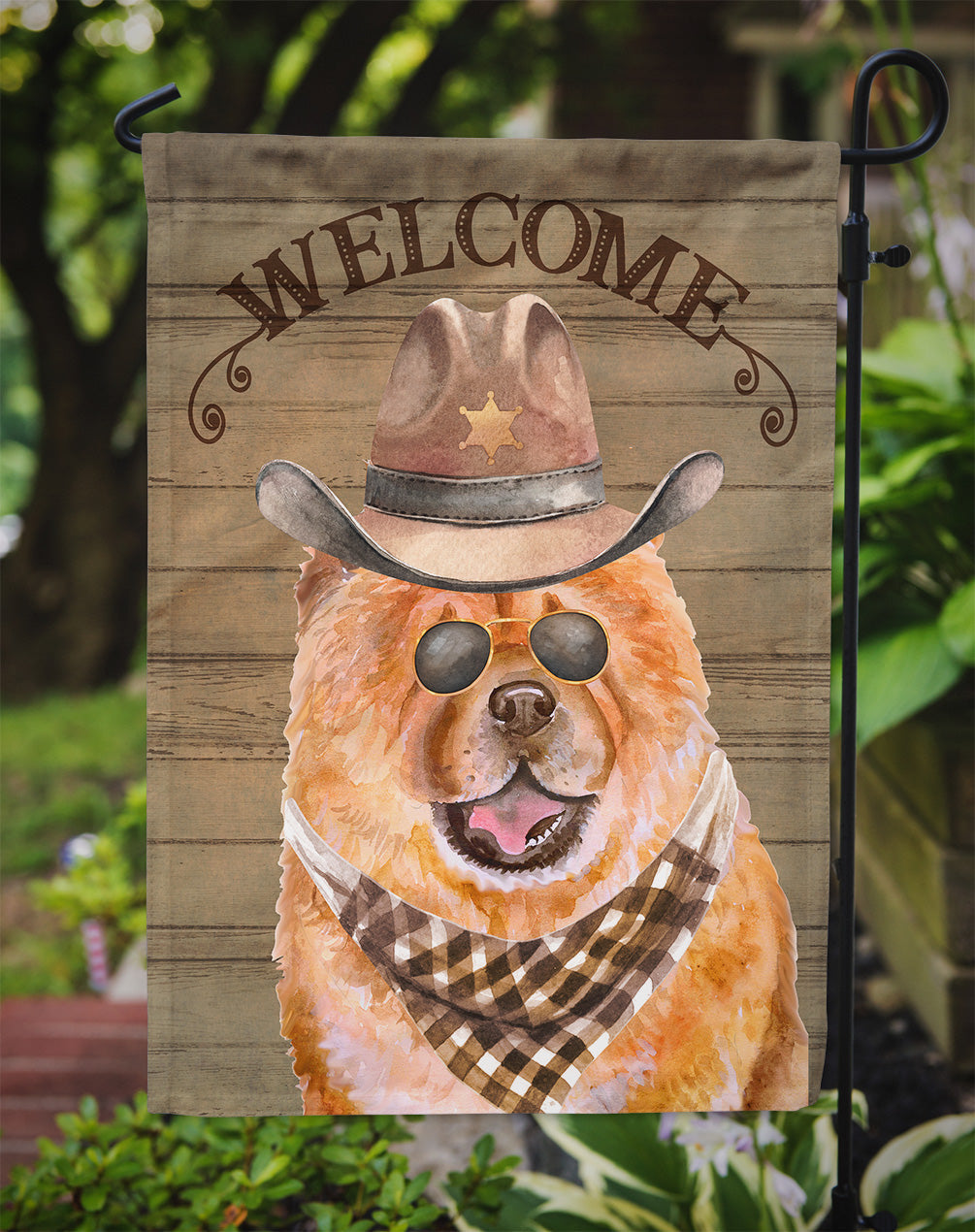 Chow Chow Cowboy Dog Welcome Garden Flag – Western-Style Dog with Hat & Sunglasses CK6307GF