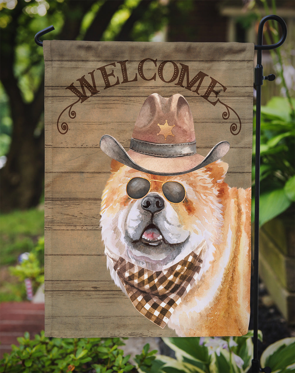 Chow Chow #2 Cowboy Dog Welcome Garden Flag – Western-Style Dog with Hat & Sunglasses CK6308GF