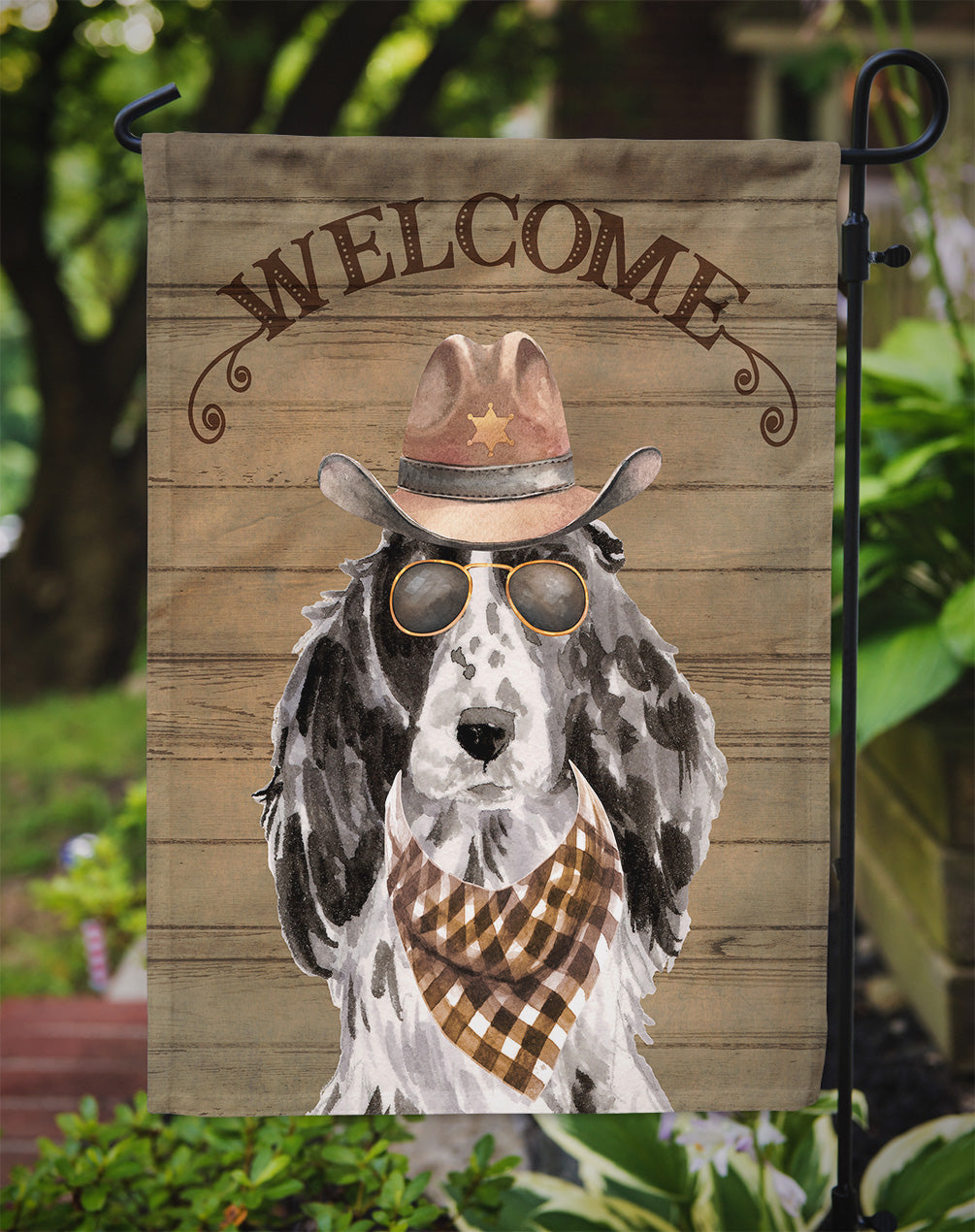 Cocker Spaniel #2 Cowboy Dog Welcome Garden Flag – Western-Style Dog with Hat & Sunglasses CK6309GF