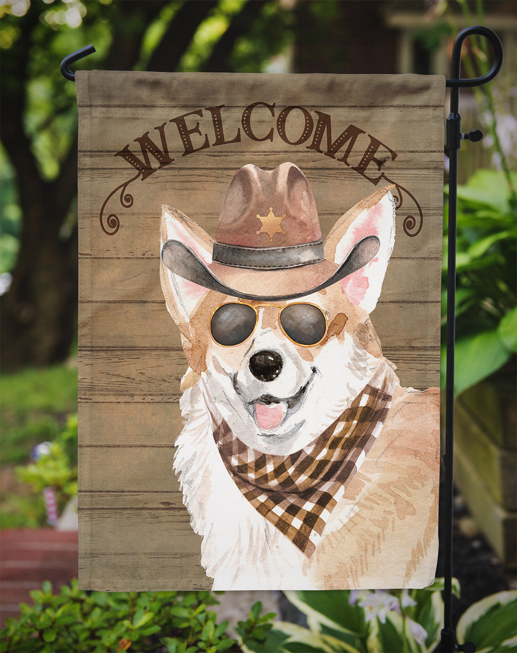 Corgi Cowboy Dog Welcome Garden Flag – Western-Style Dog with Hat & Sunglasses CK6310GF
