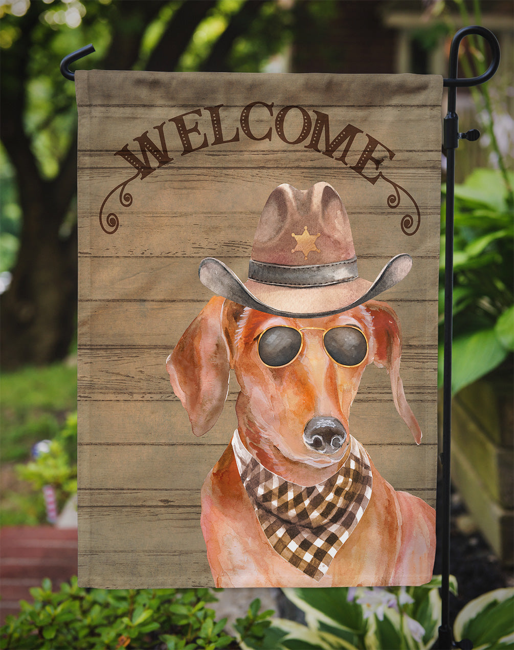 Dachshund Cowboy Dog Welcome Garden Flag – Western-Style Dog with Hat & Sunglasses CK6311GF