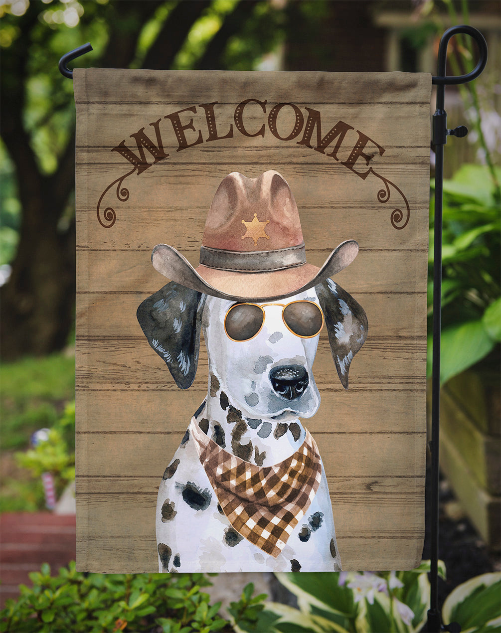Dalmatian Puppy Cowboy Dog Welcome Garden Flag – Western-Style Dog with Hat & Sunglasses CK6312GF