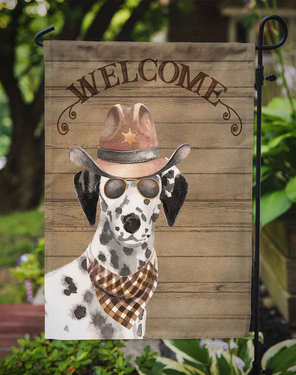 Dalmatian Cowboy Dog Welcome Garden Flag – Western-Style Dog with Hat & Sunglasses CK6313GF