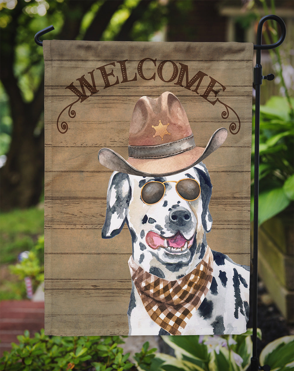 Dalmatian #2 Cowboy Dog Welcome Garden Flag – Western-Style Dog with Hat & Sunglasses CK6314GF