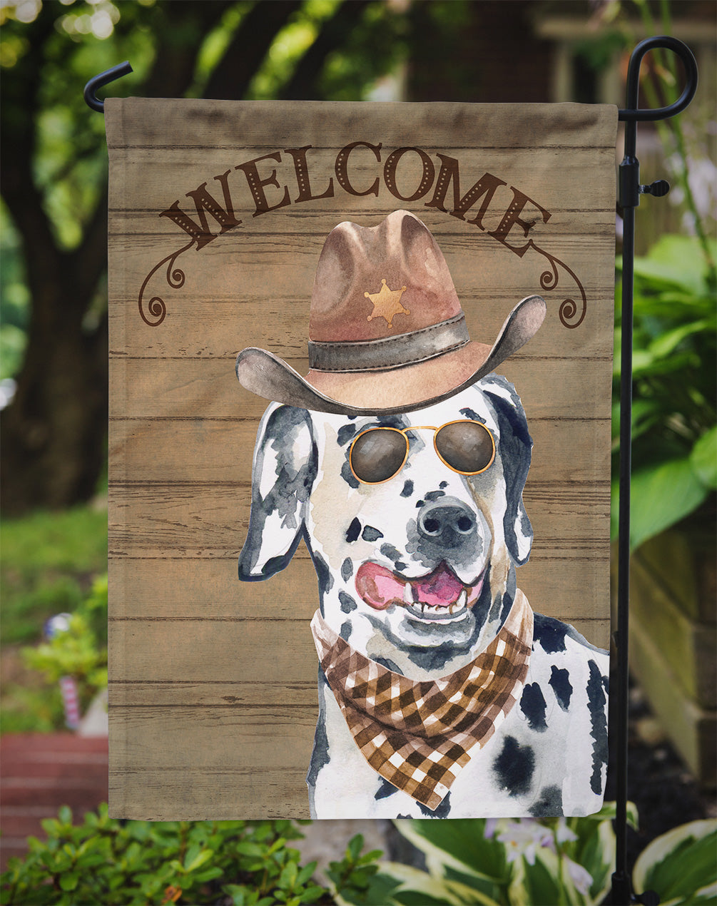 Dalmatian #3 Cowboy Dog Welcome Garden Flag – Western-Style Dog with Hat & Sunglasses CK6315GF