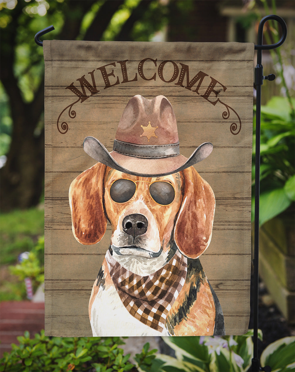 Beagle #3 Cowboy Dog Welcome Garden Flag – Western-Style Dog with Hat & Sunglasses CK6318GF
