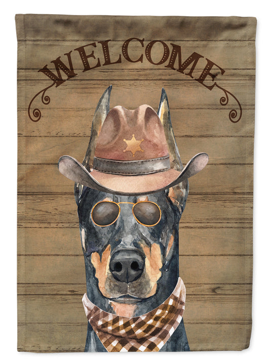 Doberman Pinscher #2 Cowboy Dog Welcome Garden Flag – Western-Style Dog with Hat & Sunglasses CK6320GF