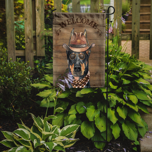 Doberman Pinscher #2 Cowboy Dog Welcome Garden Flag – Western-Style Dog with Hat & Sunglasses CK6320GF