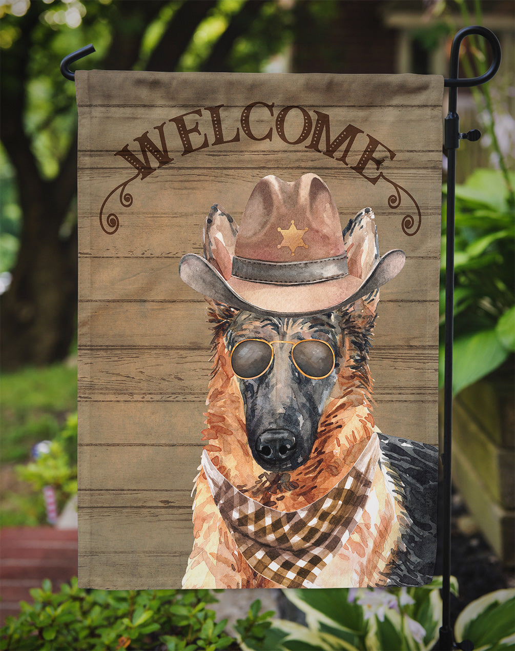 German Shepherd Cowboy Dog Welcome Garden Flag – Western-Style Dog with Hat & Sunglasses CK6321GF