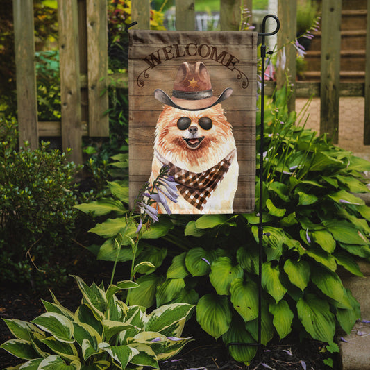Pomeranian Cowboy Dog Welcome Garden Flag – Western-Style Dog with Hat & Sunglasses CK6324GF