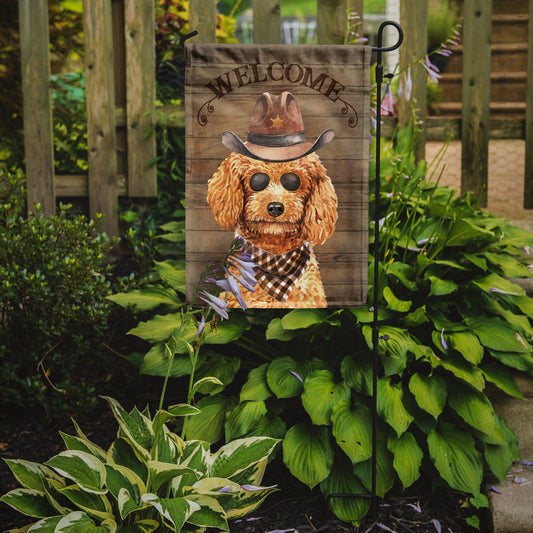 Poodle Cowboy Dog Welcome Garden Flag – Western-Style Dog with Hat & Sunglasses CK6325GF