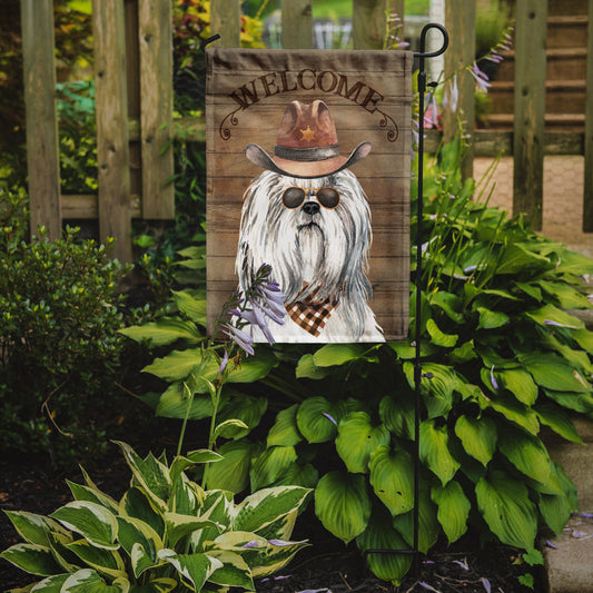 Shih Tzu Cowboy Dog Welcome Garden Flag – Western-Style Dog with Hat & Sunglasses CK6326GF