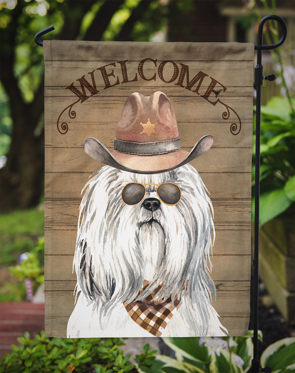 Shih Tzu Cowboy Dog Welcome Garden Flag – Western-Style Dog with Hat & Sunglasses CK6326GF
