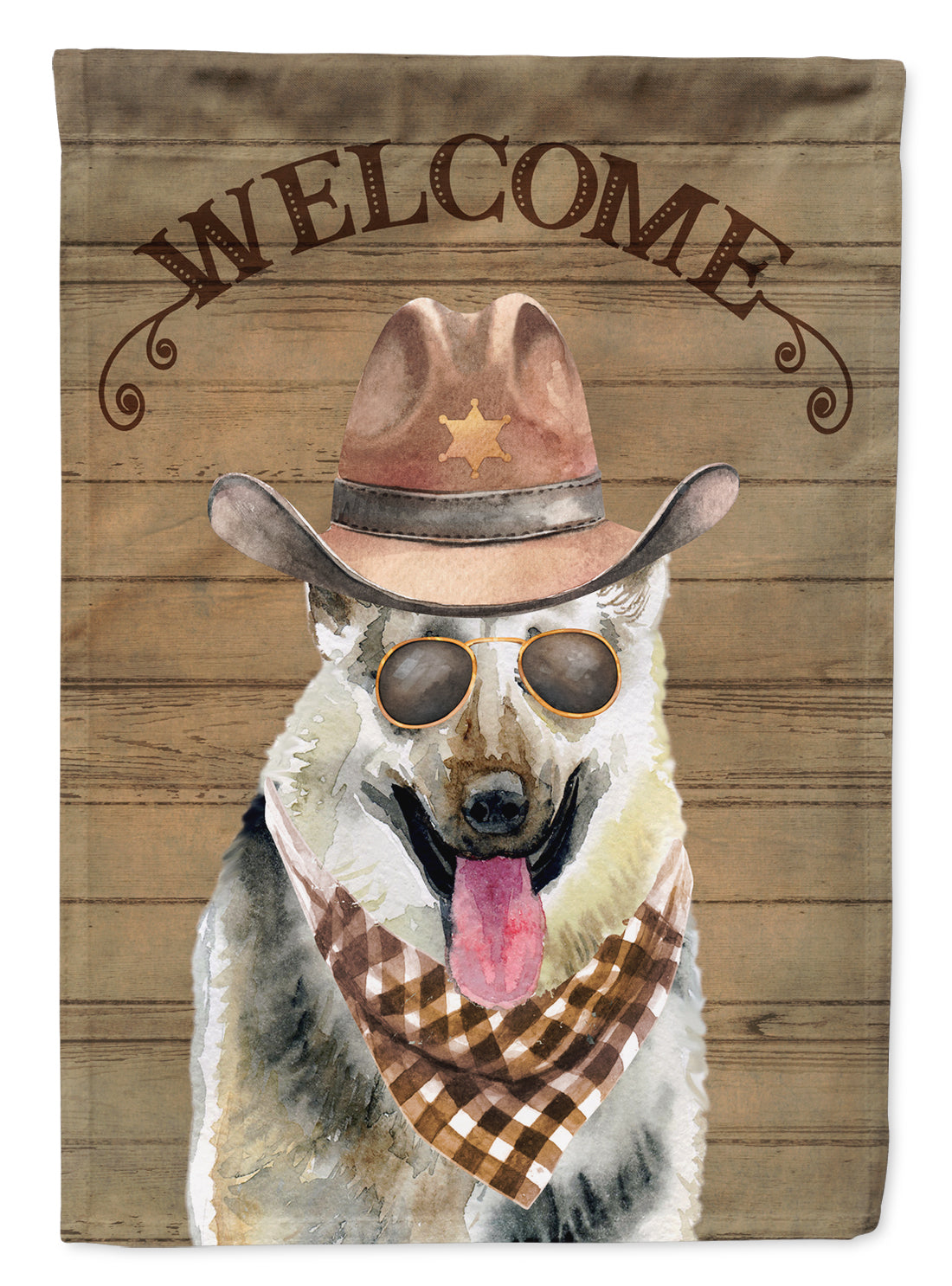 East European Shepherd Cowboy Dog Welcome Garden Flag – Western-Style Dog with Hat & Sunglasses CK6328GF