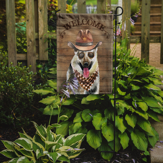 East European Shepherd Cowboy Dog Welcome Garden Flag – Western-Style Dog with Hat & Sunglasses CK6328GF