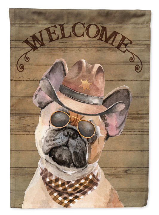 Fawn French Bulldog Cowboy Dog Welcome Garden Flag – Western-Style Dog with Hat & Sunglasses CK6330GF