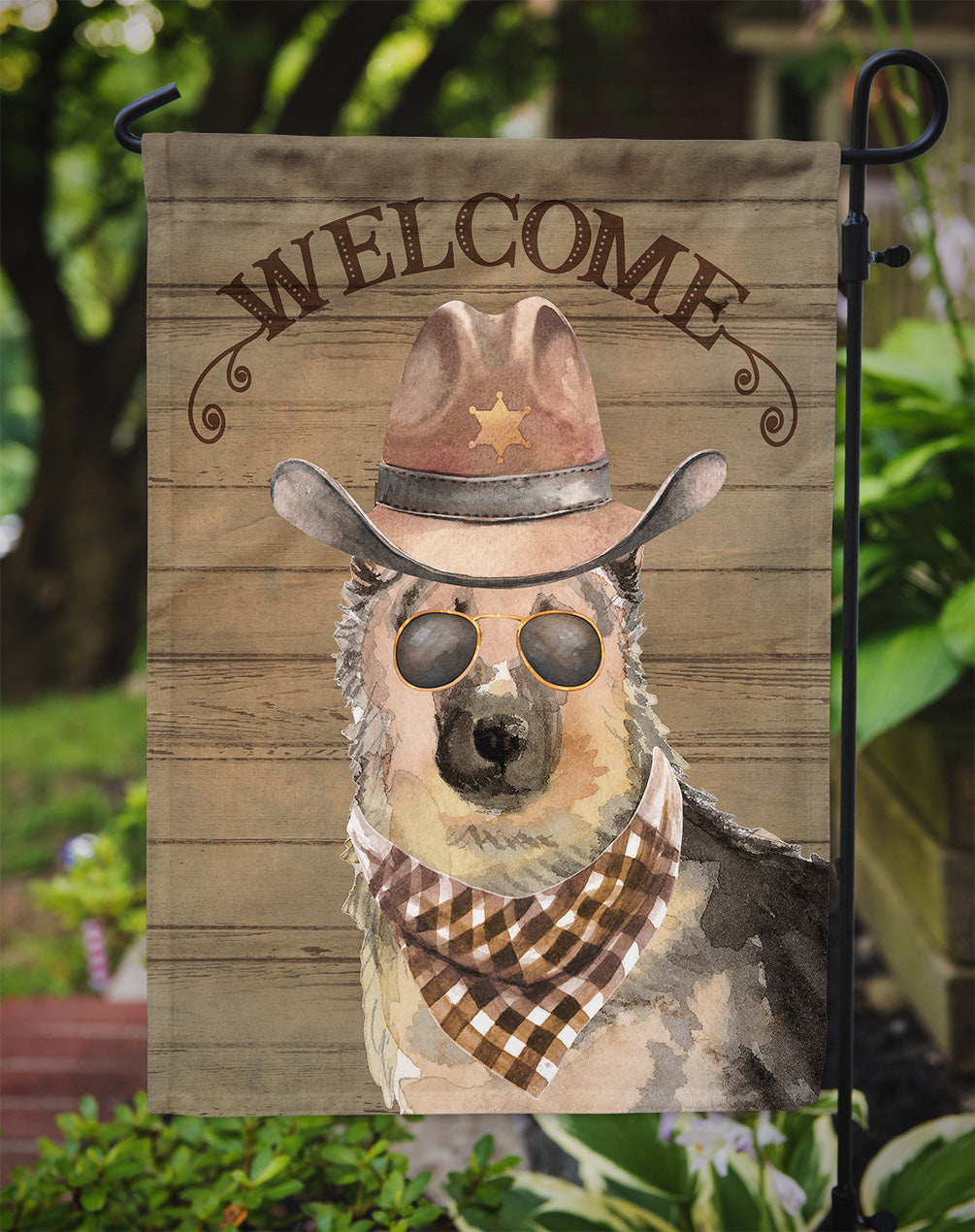 German Shepherd #2 Cowboy Dog Welcome Garden Flag – Western-Style Dog with Hat & Sunglasses CK6331GF