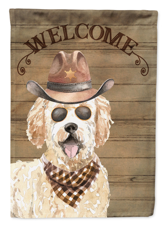 Goldendoodle Cowboy Dog Welcome Garden Flag – Western-Style Dog with Hat & Sunglasses CK6332GF