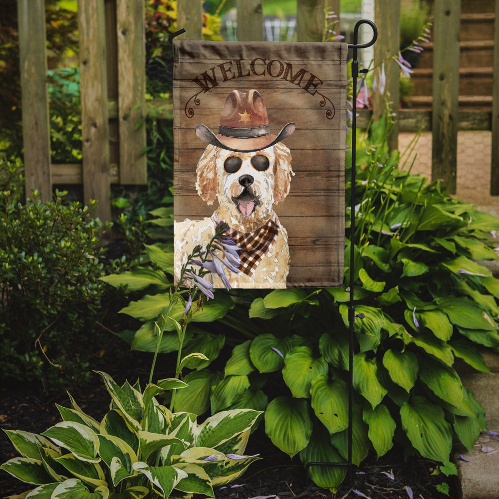 Goldendoodle Cowboy Dog Welcome Garden Flag – Western-Style Dog with Hat & Sunglasses CK6332GF