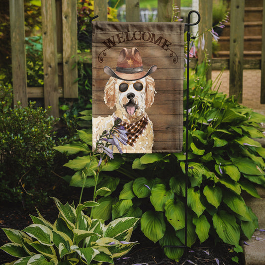 Goldendoodle Cowboy Dog Welcome Garden Flag – Western-Style Dog with Hat & Sunglasses CK6332GF