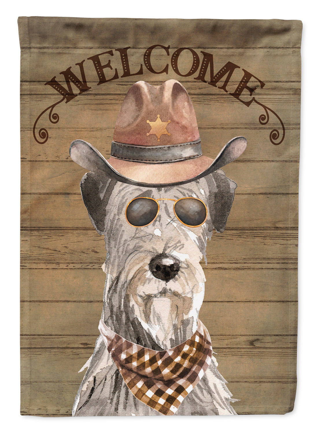 Irish Wolfhound Cowboy Dog Welcome Garden Flag – Western-Style Dog with Hat & Sunglasses CK6335GF