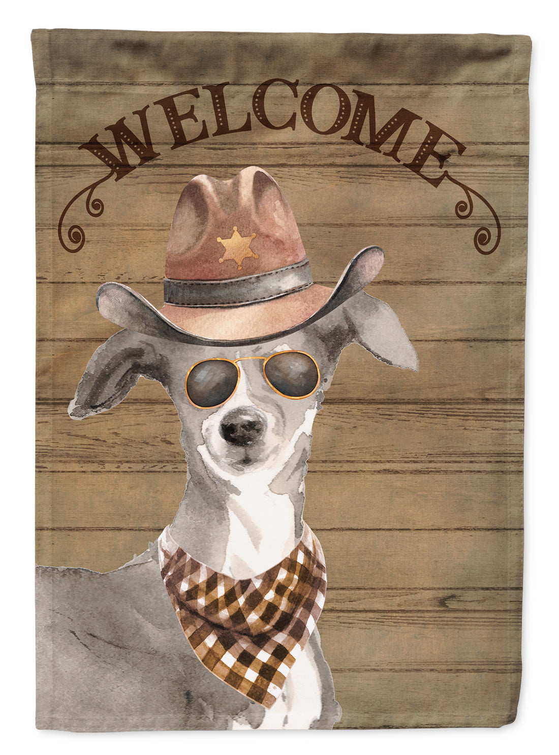 Italian Greyhound Cowboy Dog Welcome Garden Flag – Western-Style Dog with Hat & Sunglasses CK6336GF