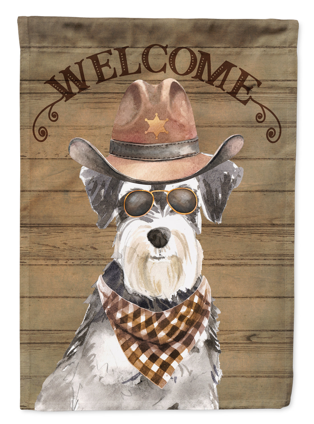 Schnauzer Cowboy Dog Welcome Garden Flag – Western-Style Dog with Hat & Sunglasses CK6343GF