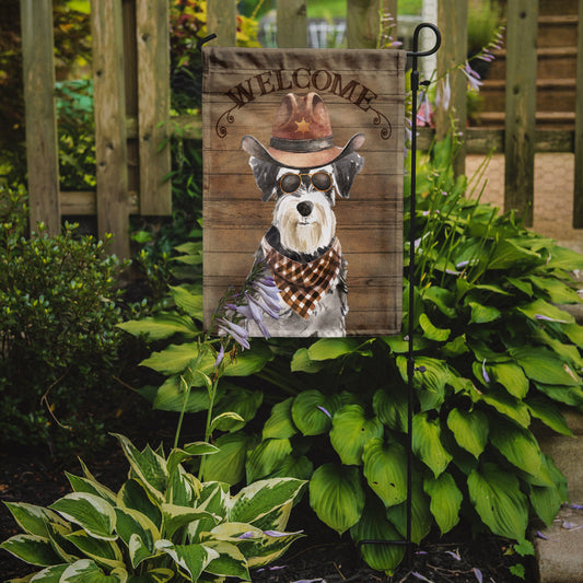 Schnauzer Cowboy Dog Welcome Garden Flag – Western-Style Dog with Hat & Sunglasses CK6343GF