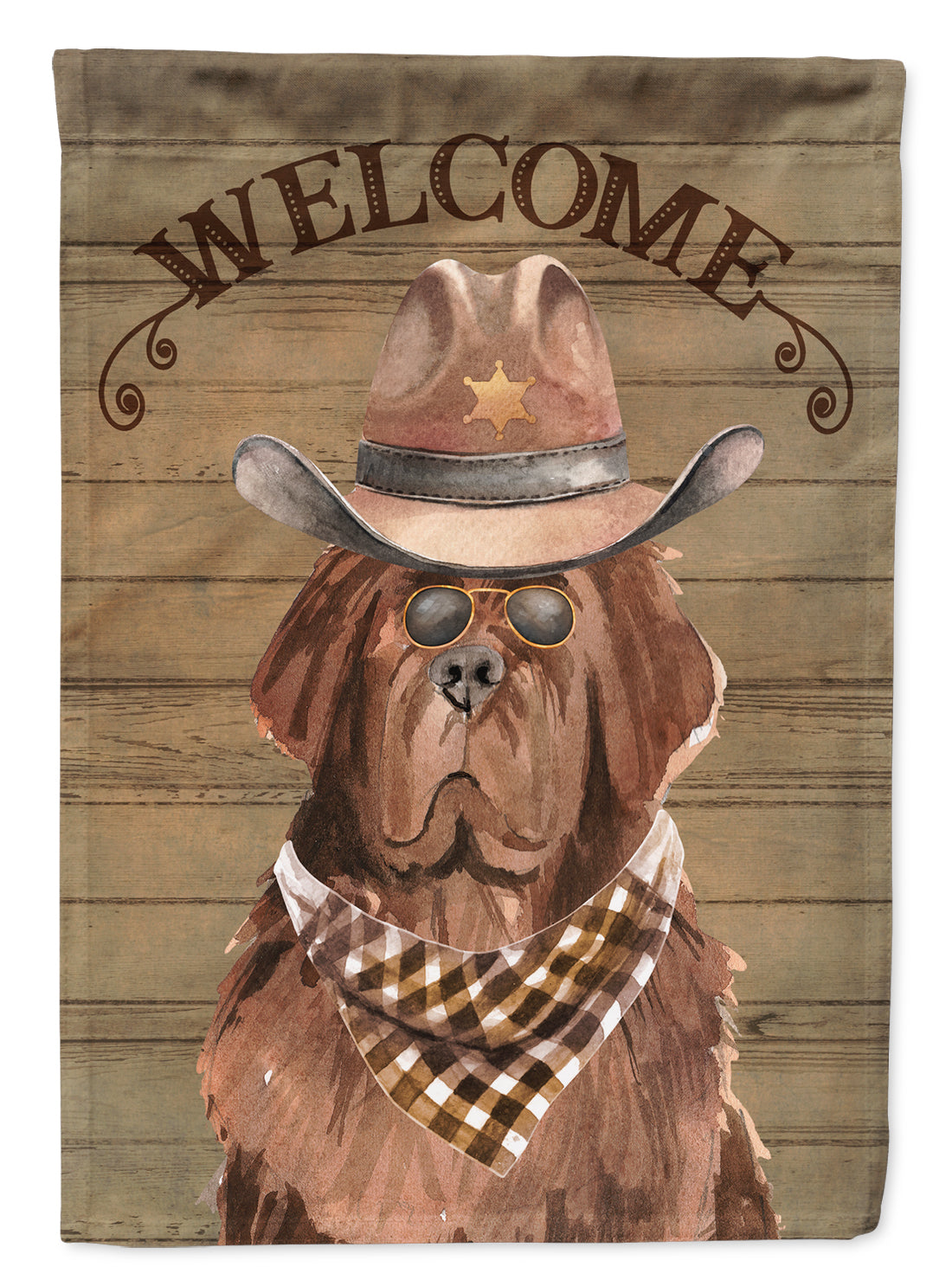 Newfoundland Cowboy Dog Welcome Garden Flag – Western-Style Dog with Hat & Sunglasses CK6344GF