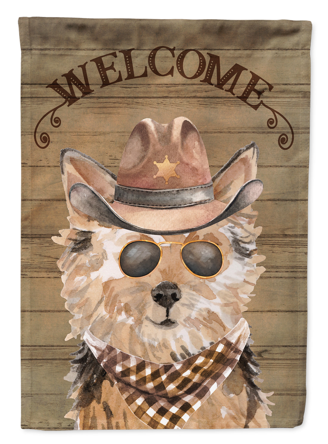 Norfolk Terrier Cowboy Dog Welcome Garden Flag – Western-Style Dog with Hat & Sunglasses CK6345GF