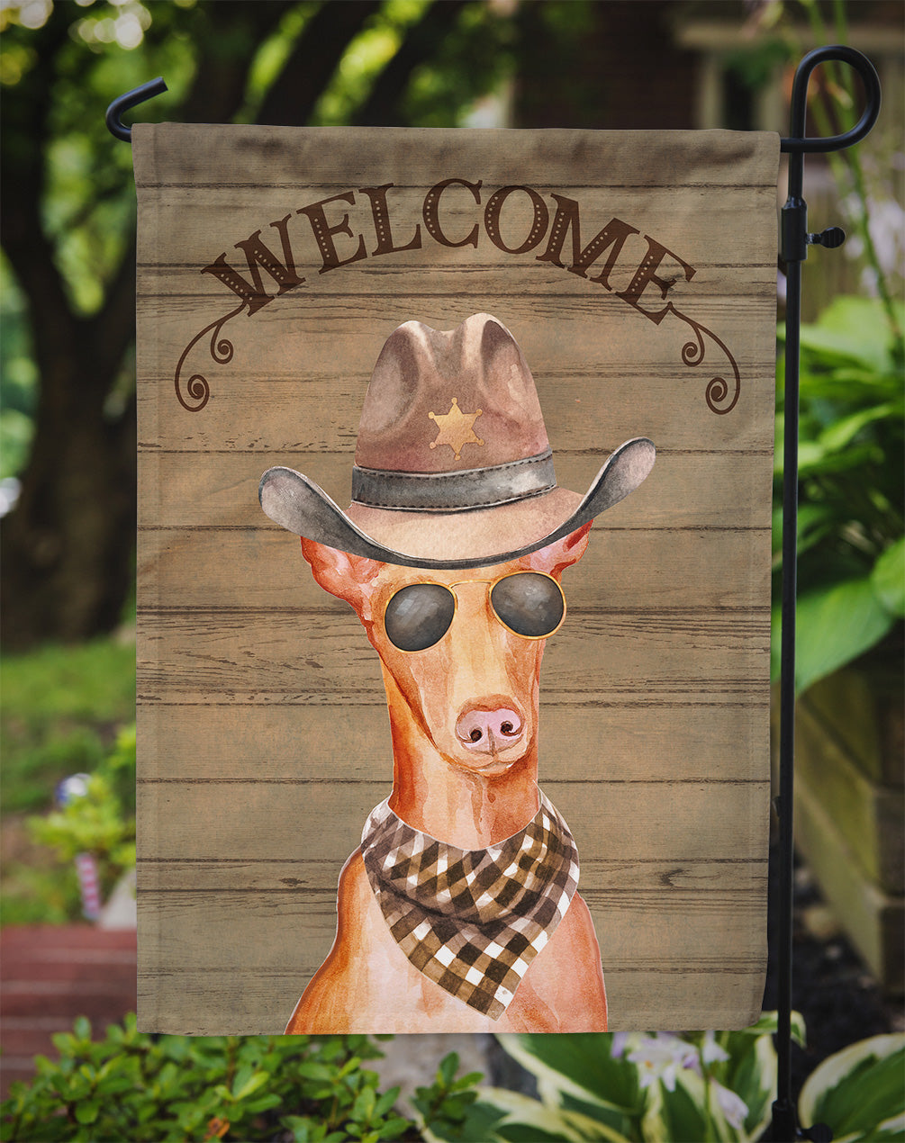 Pharaoh Dog Cowboy Dog Welcome Garden Flag – Western-Style Dog with Hat & Sunglasses CK6347GF