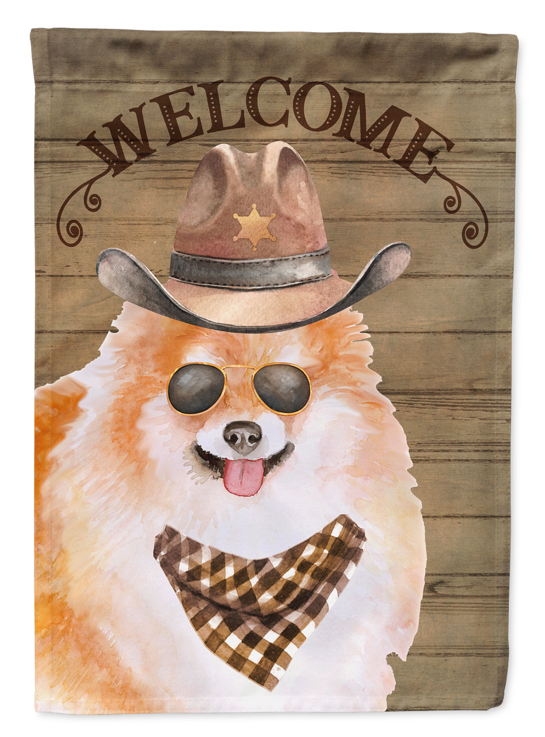Pomeranian Spitz Cowboy Dog Welcome Garden Flag – Western-Style Dog with Hat & Sunglasses CK6348GF
