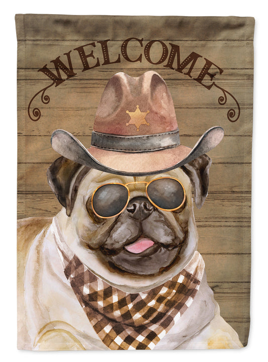Pug Cowboy Dog Welcome Garden Flag – Western-Style Dog with Hat & Sunglasses CK6351GF