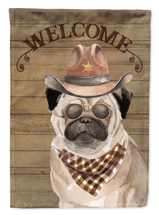 Pug #2 Cowboy Dog Welcome Garden Flag – Western-Style Dog with Hat & Sunglasses CK6352GF