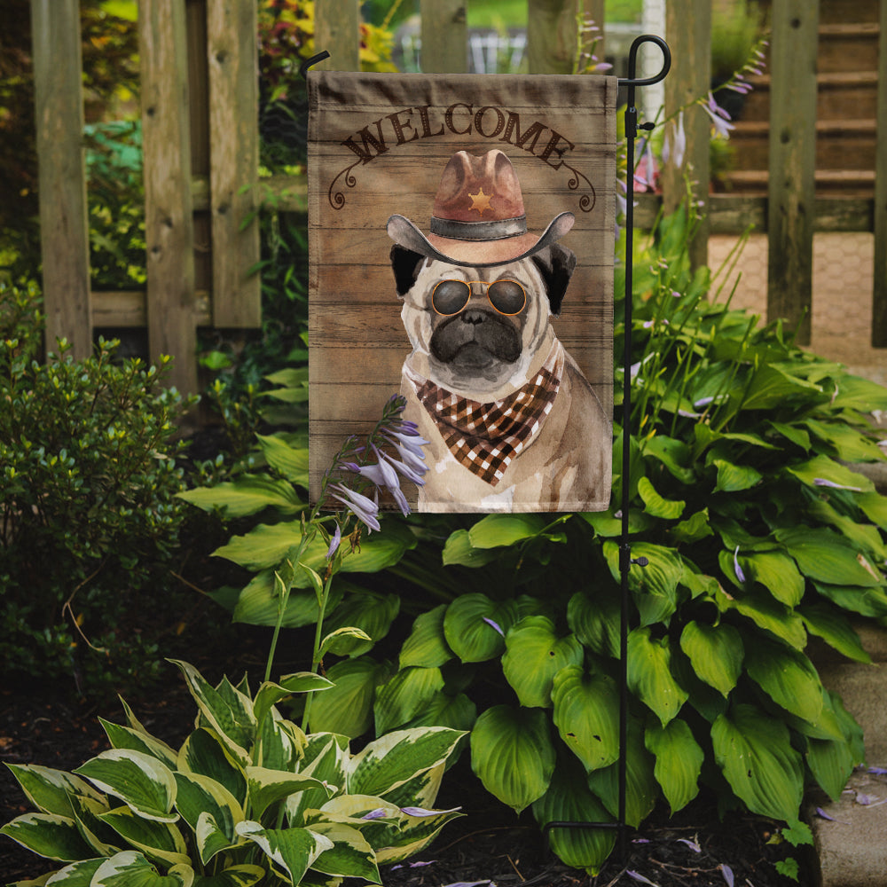 Pug #2 Cowboy Dog Welcome Garden Flag – Western-Style Dog with Hat & Sunglasses CK6352GF