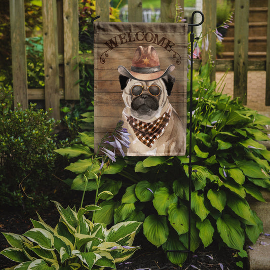 Pug #2 Cowboy Dog Welcome Garden Flag – Western-Style Dog with Hat & Sunglasses CK6352GF