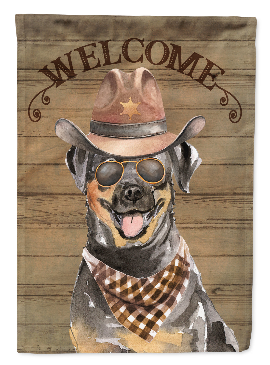Rottweiler Cowboy Dog Welcome Garden Flag – Western-Style Dog with Hat & Sunglasses CK6353GF