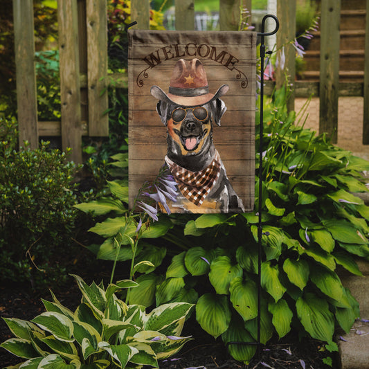 Rottweiler Cowboy Dog Welcome Garden Flag – Western-Style Dog with Hat & Sunglasses CK6353GF