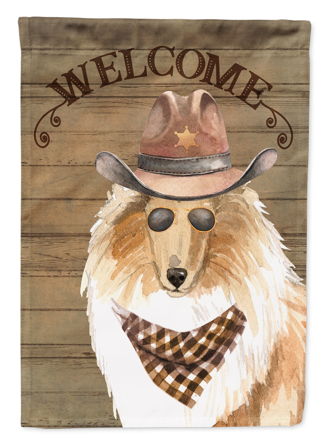 Rough Collie Cowboy Dog Welcome Garden Flag – Western-Style Dog with Hat & Sunglasses CK6354GF
