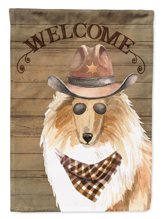Rough Collie Cowboy Dog Welcome Garden Flag – Western-Style Dog with Hat & Sunglasses CK6354GF