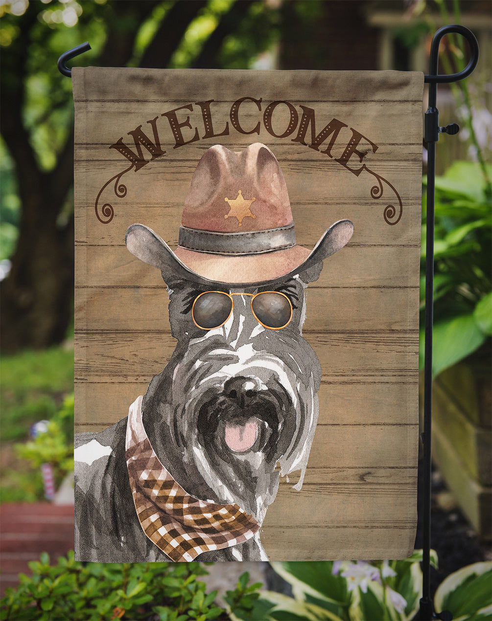 Scottish Terrier Cowboy Dog Welcome Garden Flag – Western-Style Dog with Hat & Sunglasses CK6357GF