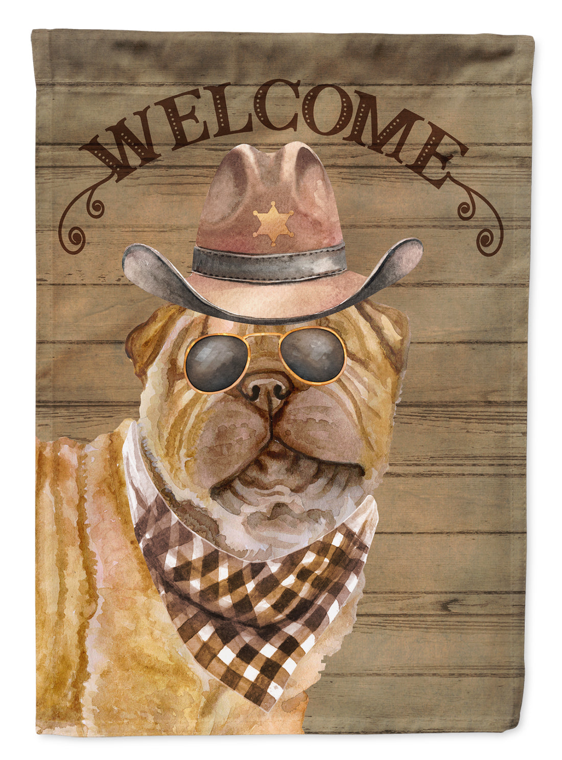 Shar Pei Cowboy Dog Welcome Garden Flag – Western-Style Dog with Hat & Sunglasses CK6358GF