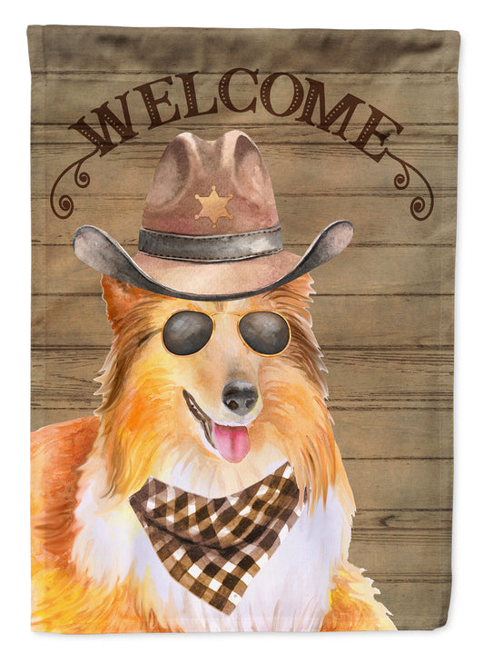 Sheltie Shetland Sheepdog Cowboy Dog Welcome Garden Flag – Western-Style Dog with Hat & Sunglasses CK6359GF