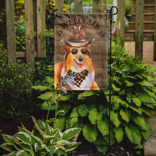 Sheltie Shetland Sheepdog Cowboy Dog Welcome Garden Flag – Western-Style Dog with Hat & Sunglasses CK6359GF