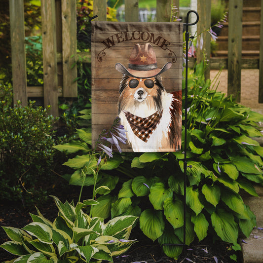 Sheltie Shetland Sheepdog #2 Cowboy Dog Welcome Garden Flag – Western-Style Dog with Hat & Sunglasses CK6360GF
