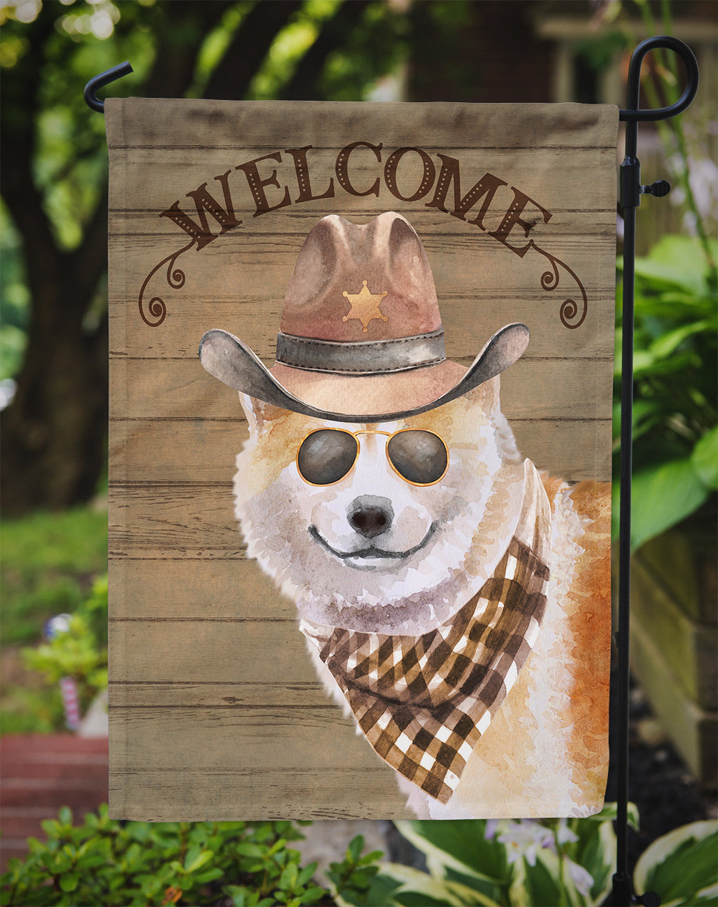 Shiba Inu Cowboy Dog Welcome Garden Flag – Western-Style Dog with Hat & Sunglasses CK6361GF